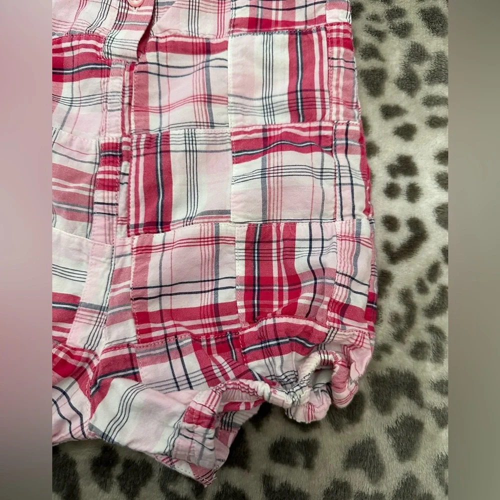 Old Navy Plaid Patchwork Onesie One Piece Romper in White Pink Size 6-12 months